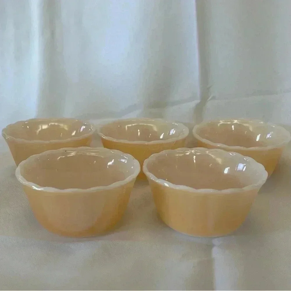 Fire King By Anchor Hocking Scalloped Edged Custard Cups - Set of 5